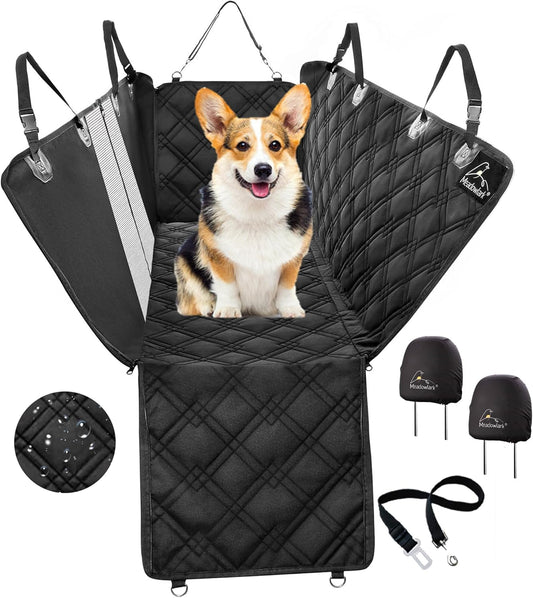 XL Dog Seat Covers Premium Unique Mesh Design & Entire Car Protection-Doors,Headrests & Backseat. Zippered Side Flap, Waterproof Pet Seat Cover + Seat Belt & 2 Headrest Protectors