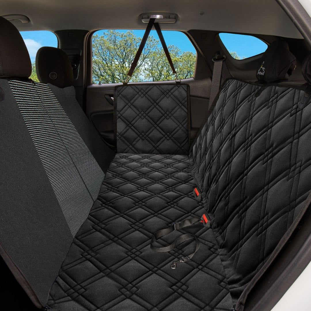 XL Dog Seat Covers Premium Unique Mesh Design & Entire Car Protection-Doors,Headrests & Backseat. Zippered Side Flap, Waterproof Pet Seat Cover + Seat Belt & 2 Headrest Protectors