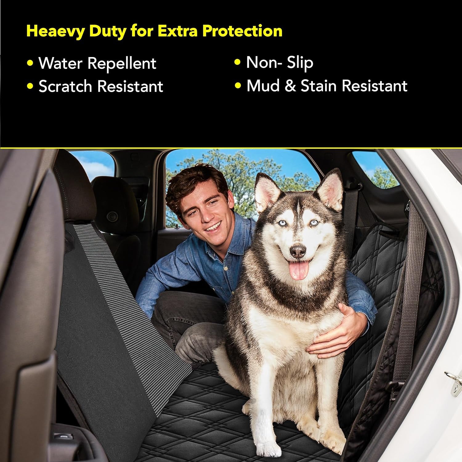 XL Dog Seat Covers Premium Unique Mesh Design & Entire Car Protection-Doors,Headrests & Backseat. Zippered Side Flap, Waterproof Pet Seat Cover + Seat Belt & 2 Headrest Protectors