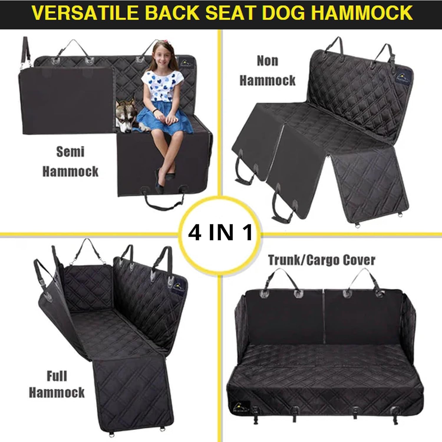 XL Dog Seat Covers Premium Unique Mesh Design & Entire Car Protection-Doors,Headrests & Backseat. Zippered Side Flap, Waterproof Pet Seat Cover + Seat Belt & 2 Headrest Protectors